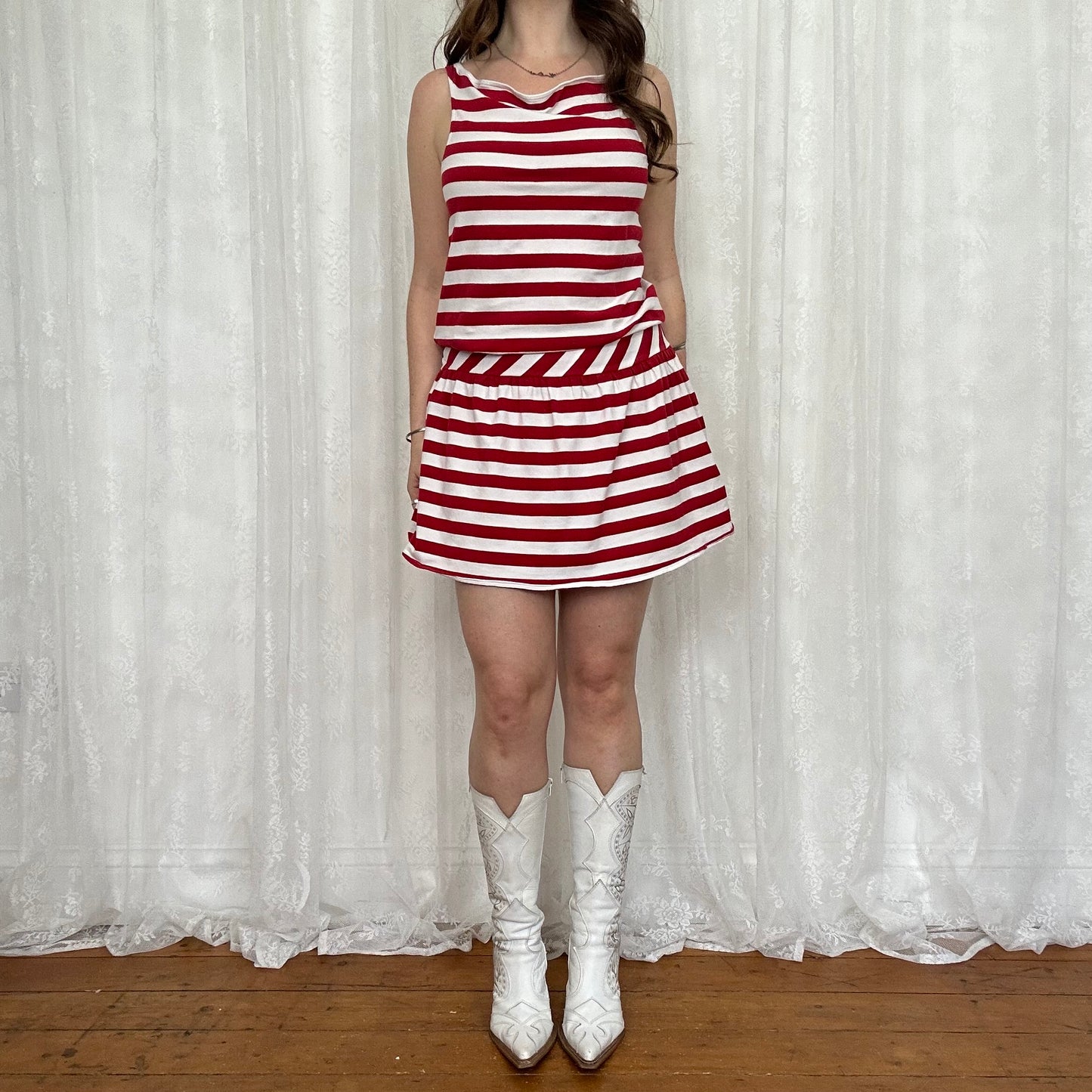 vintage 00s red and white striped mini dress