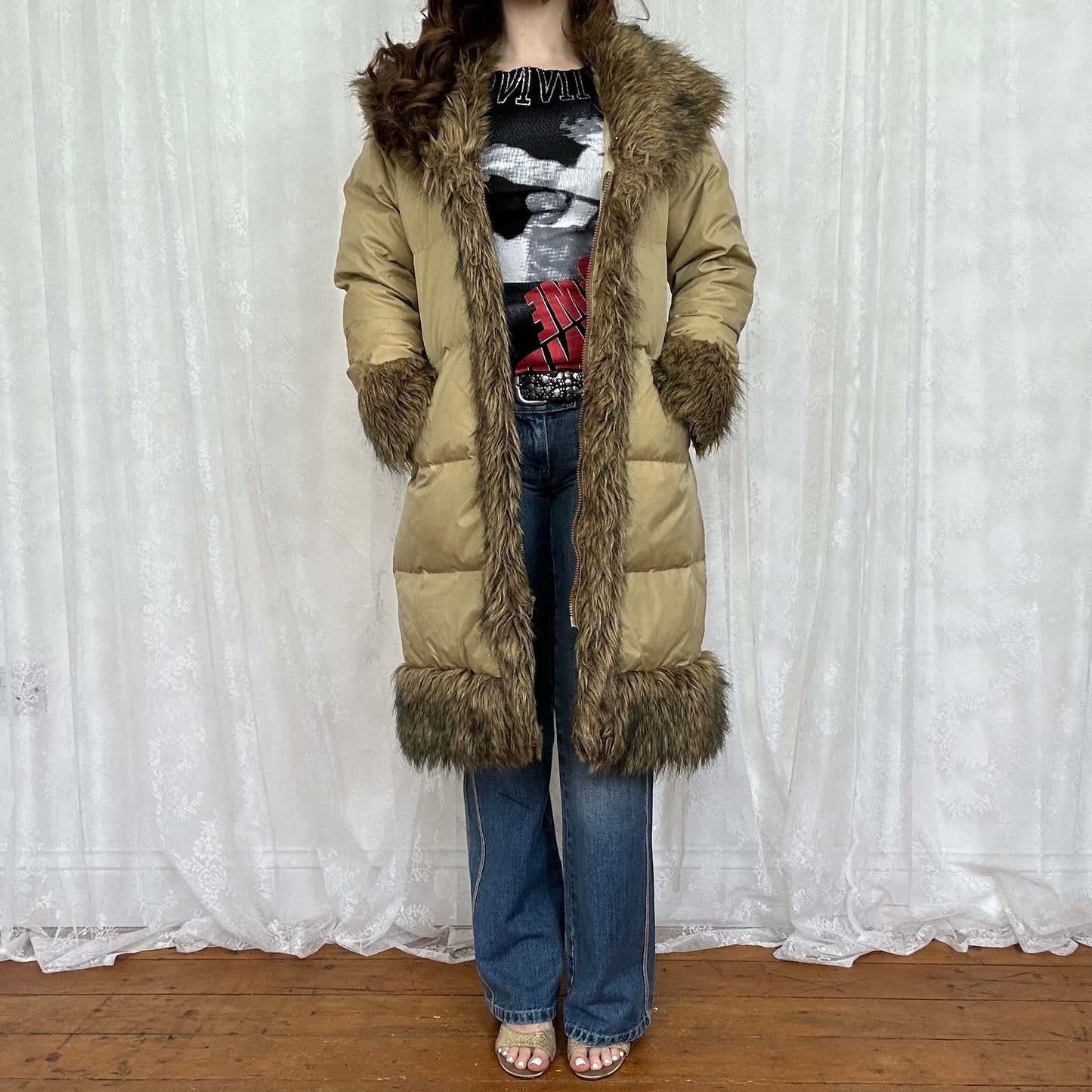 vintage 00s Morgan de toi longline faux fur trim coat