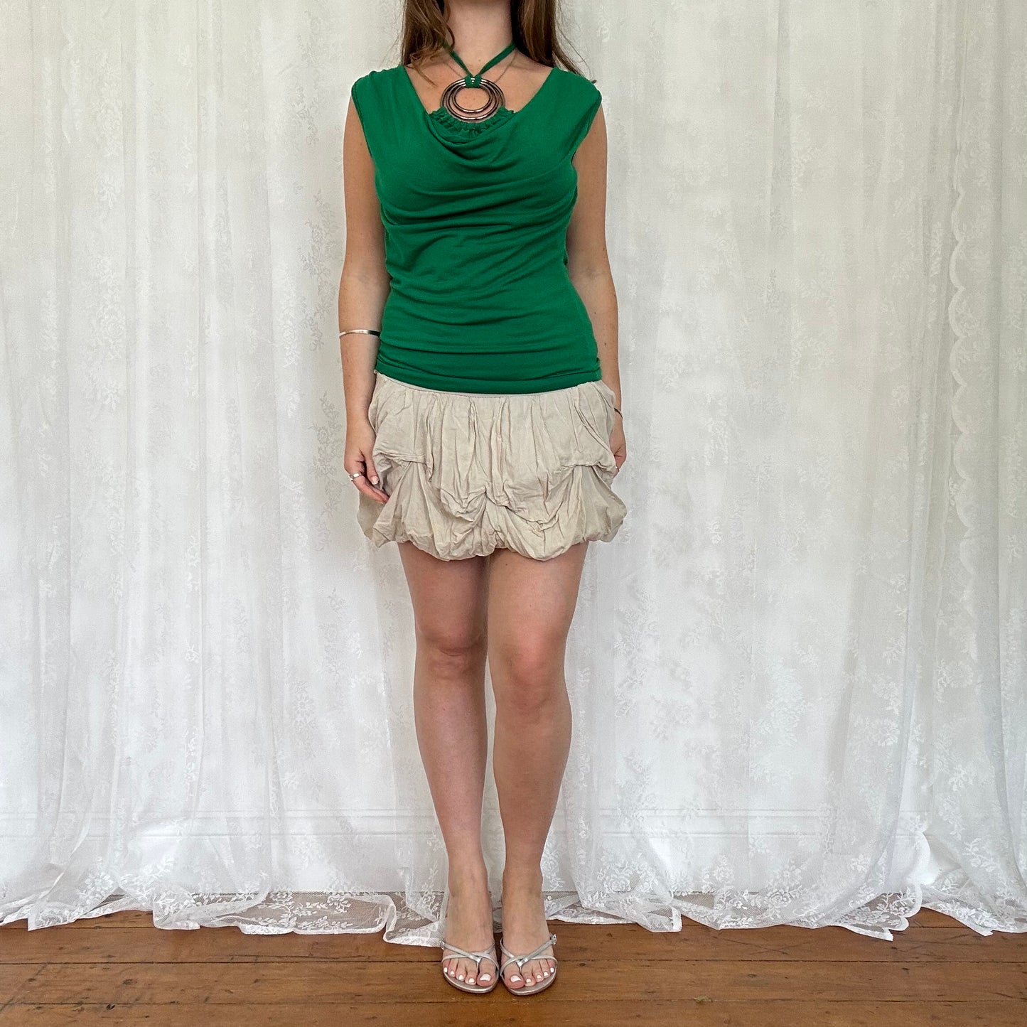 vintage 00s beige draped puff mini skirt