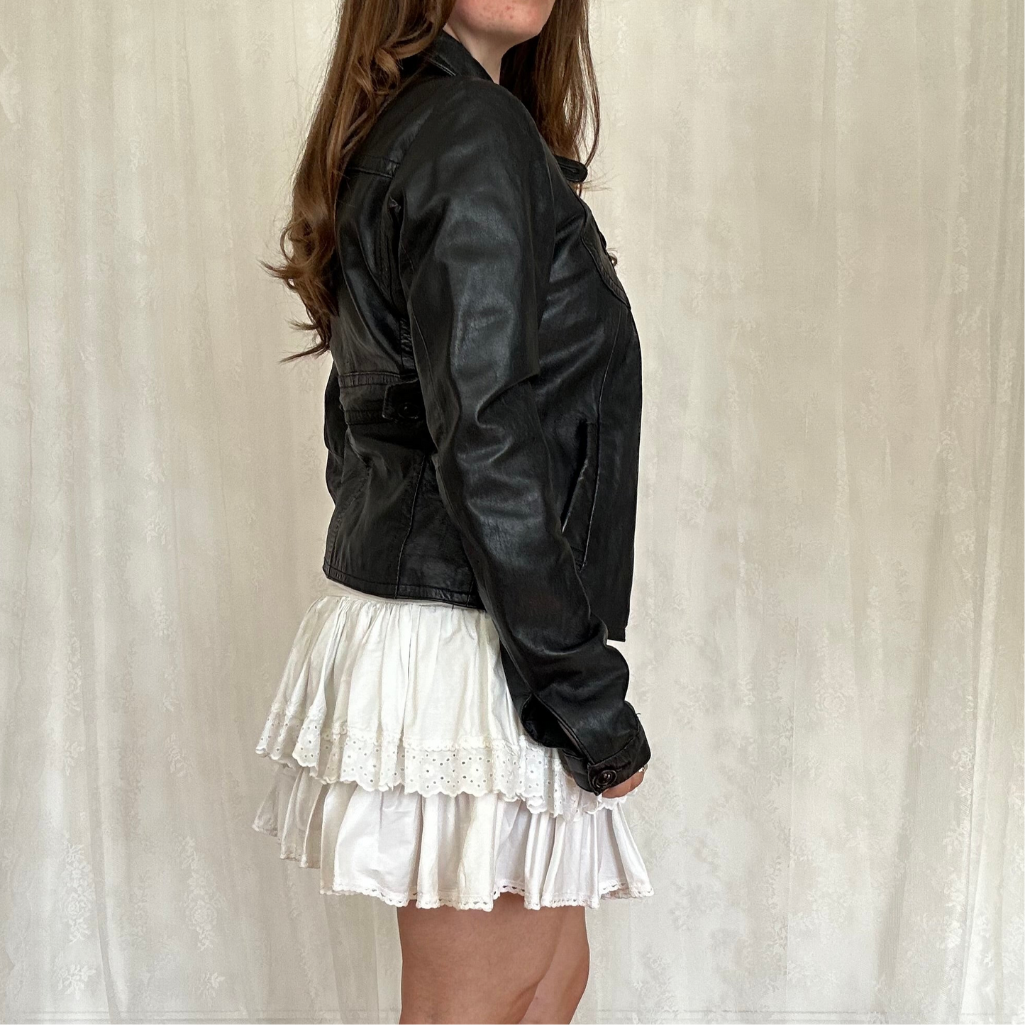 vintage 00s black leather peacoat
