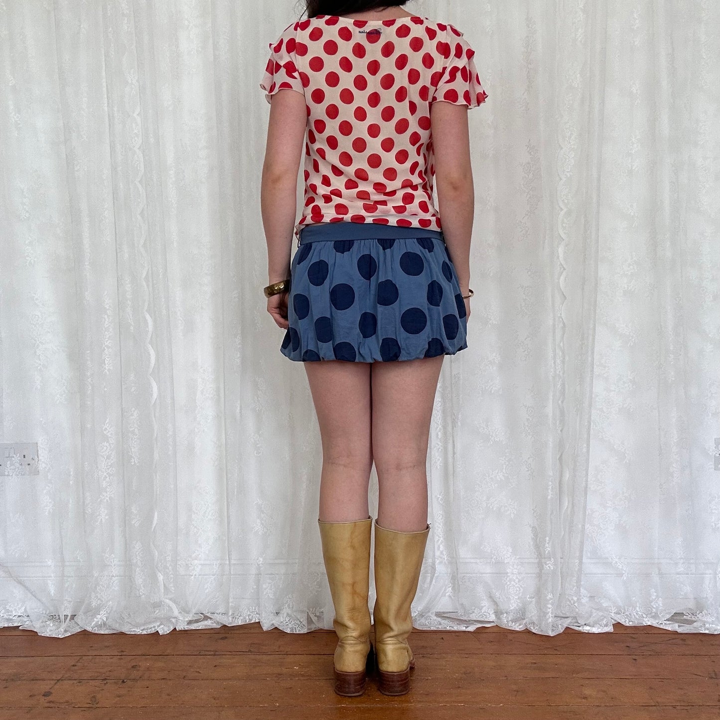 vintage 00s red polka dot ruffle top