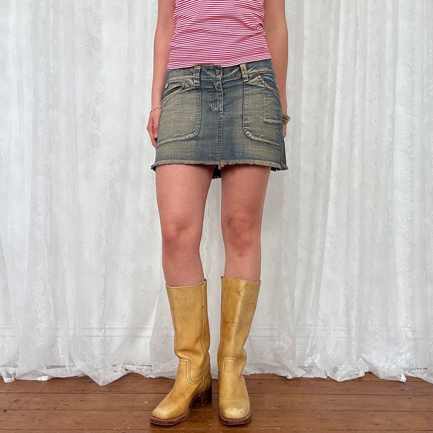 vintage 00s washed denim mini skirt