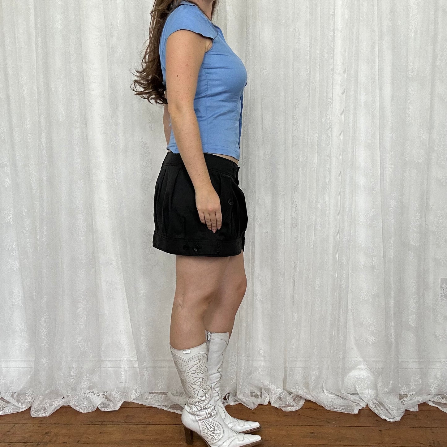 vintage 00s powder blue square neck short sleeve shirt