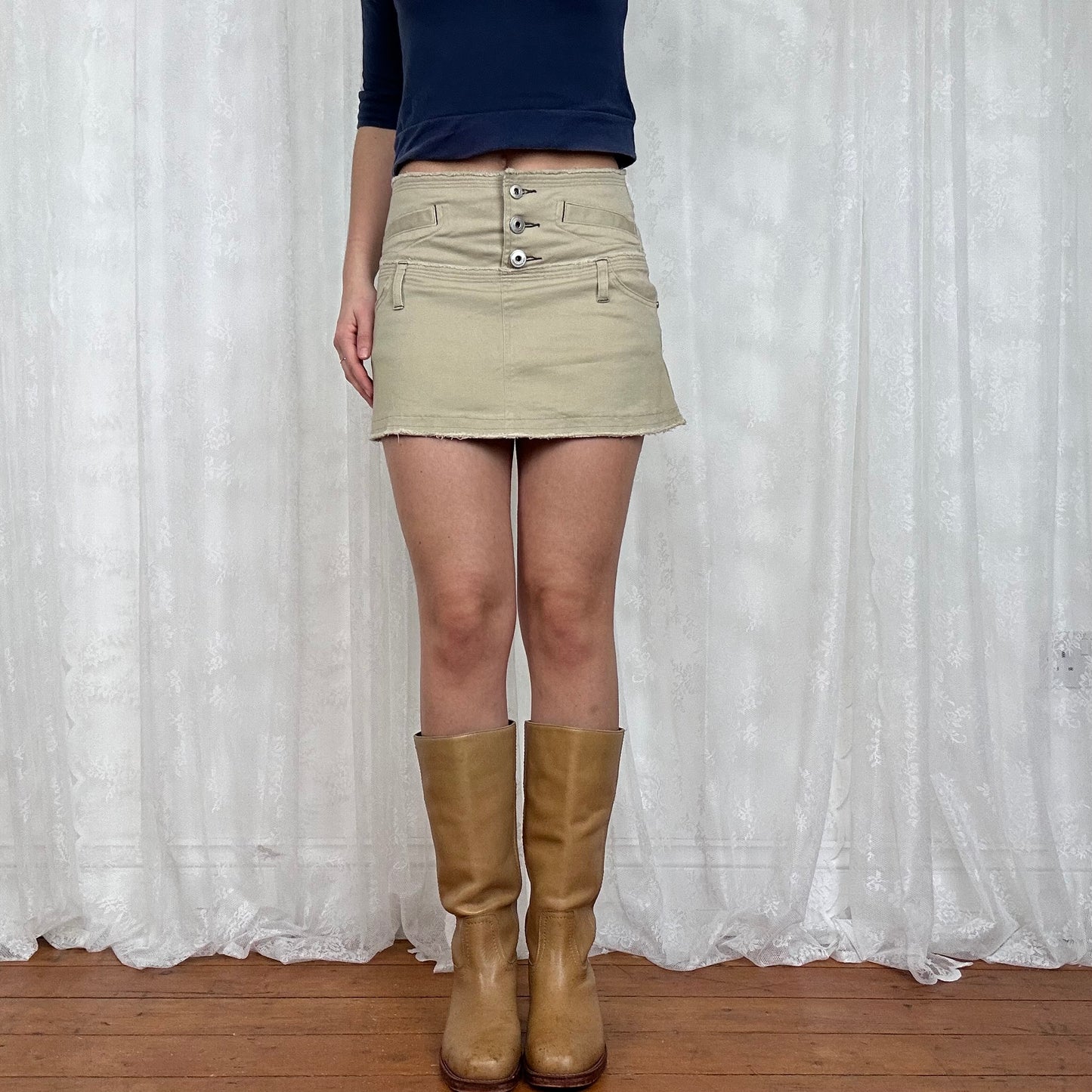 vintage 00s beige button up mini skirt