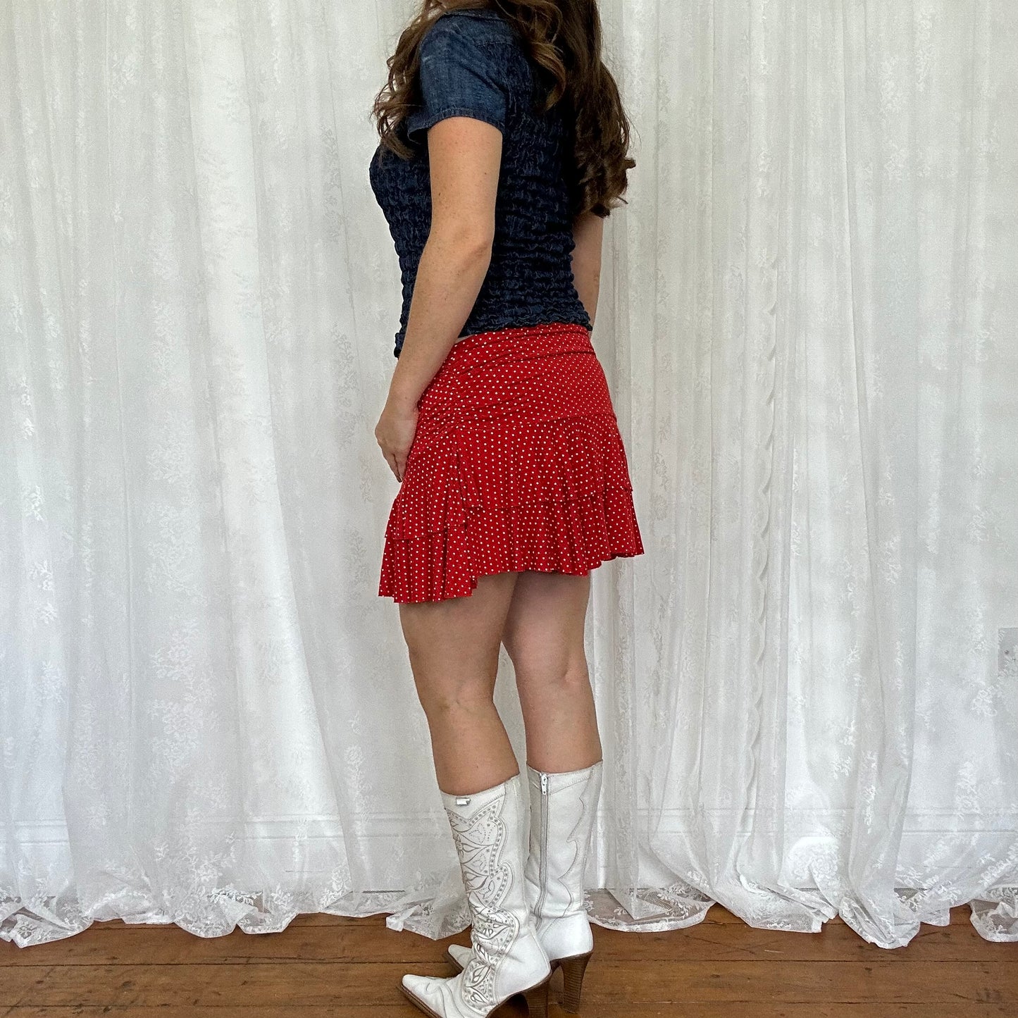 vintage 00s red polka dot mini rara skirt