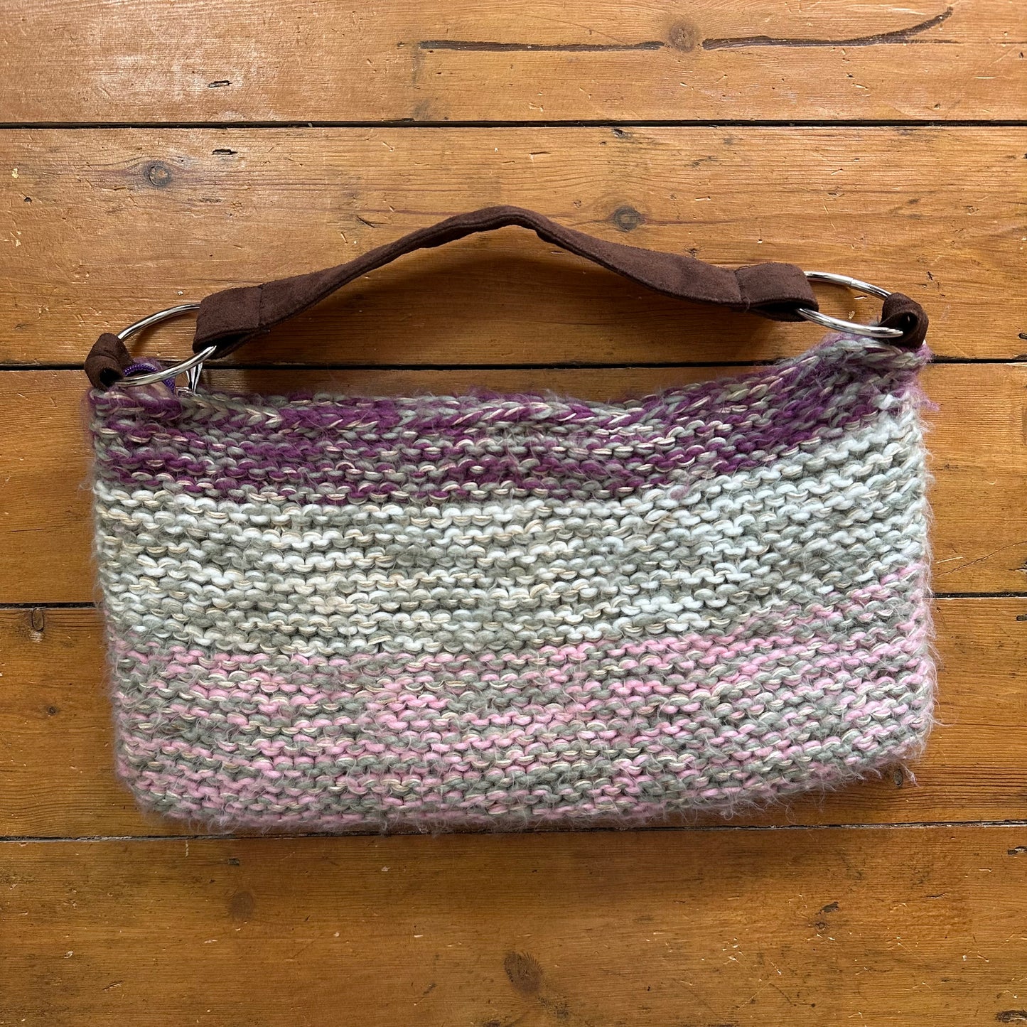 vintage 00s purple and brown knitted handbag