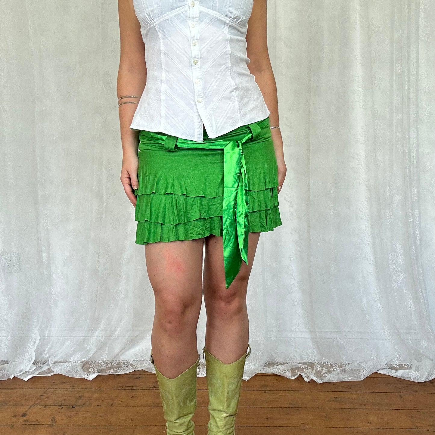 vintage 00s green rara mini skirt