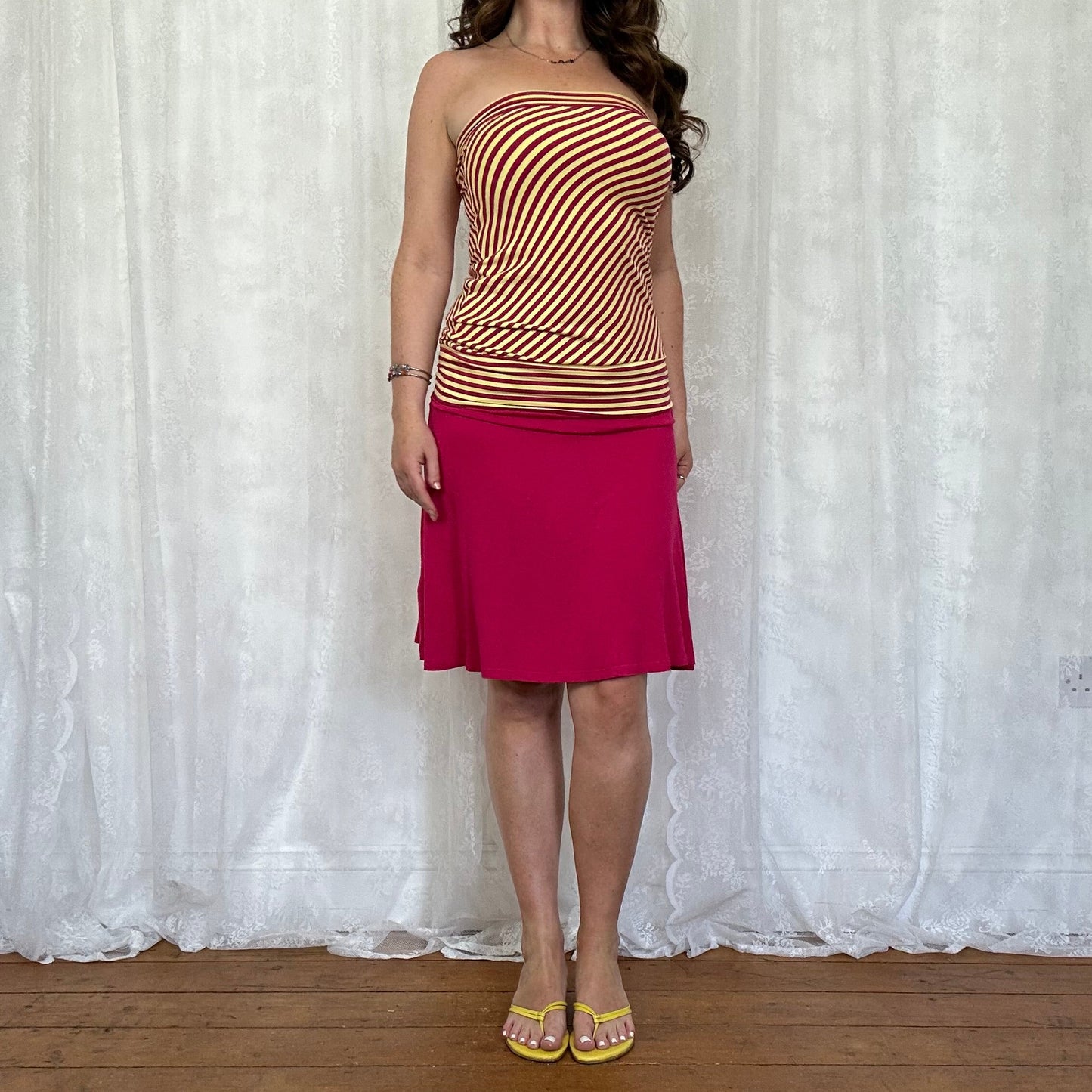 vintage 00s yellow and pink striped strapless top
