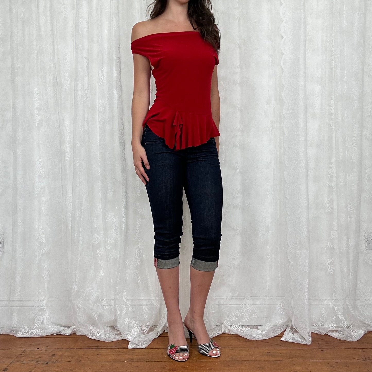 vintage 00s red slouchy cowl neck top