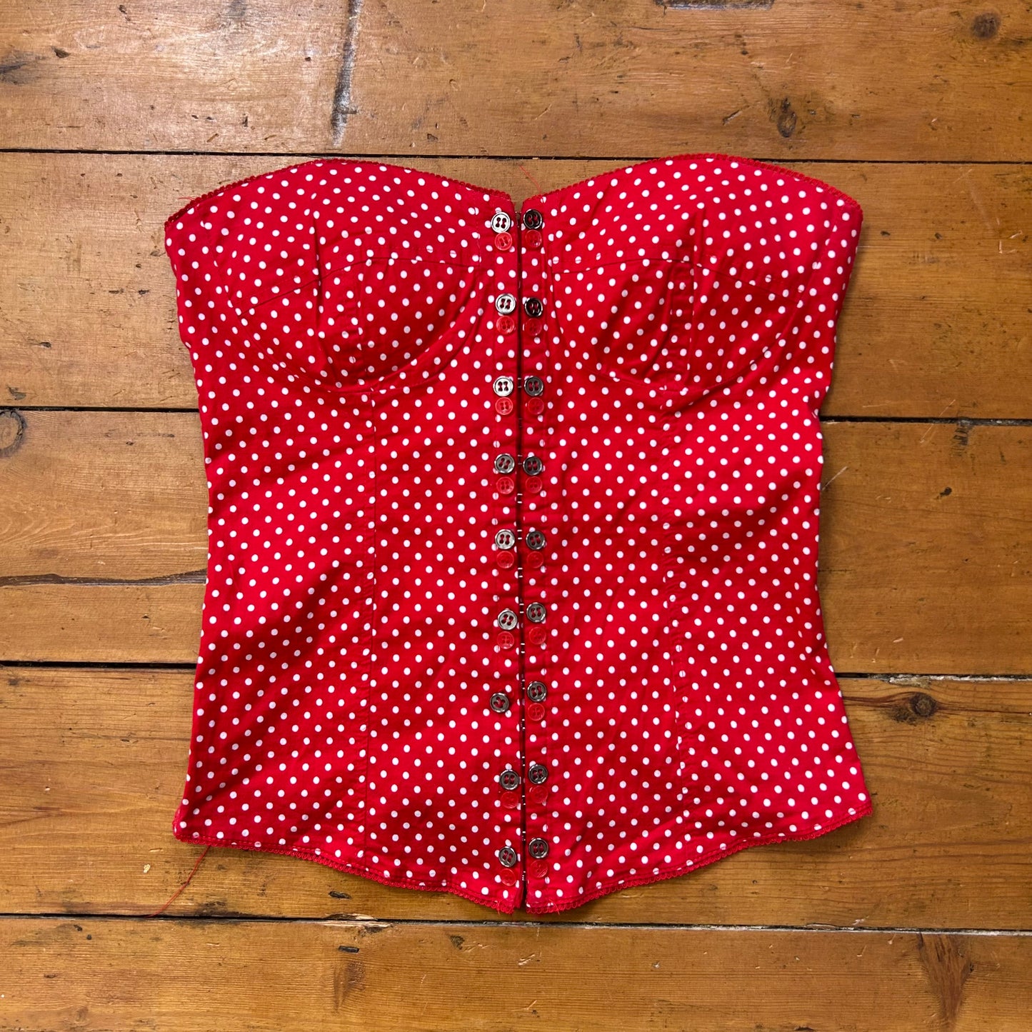 vintage 00s red polka dot button corset top