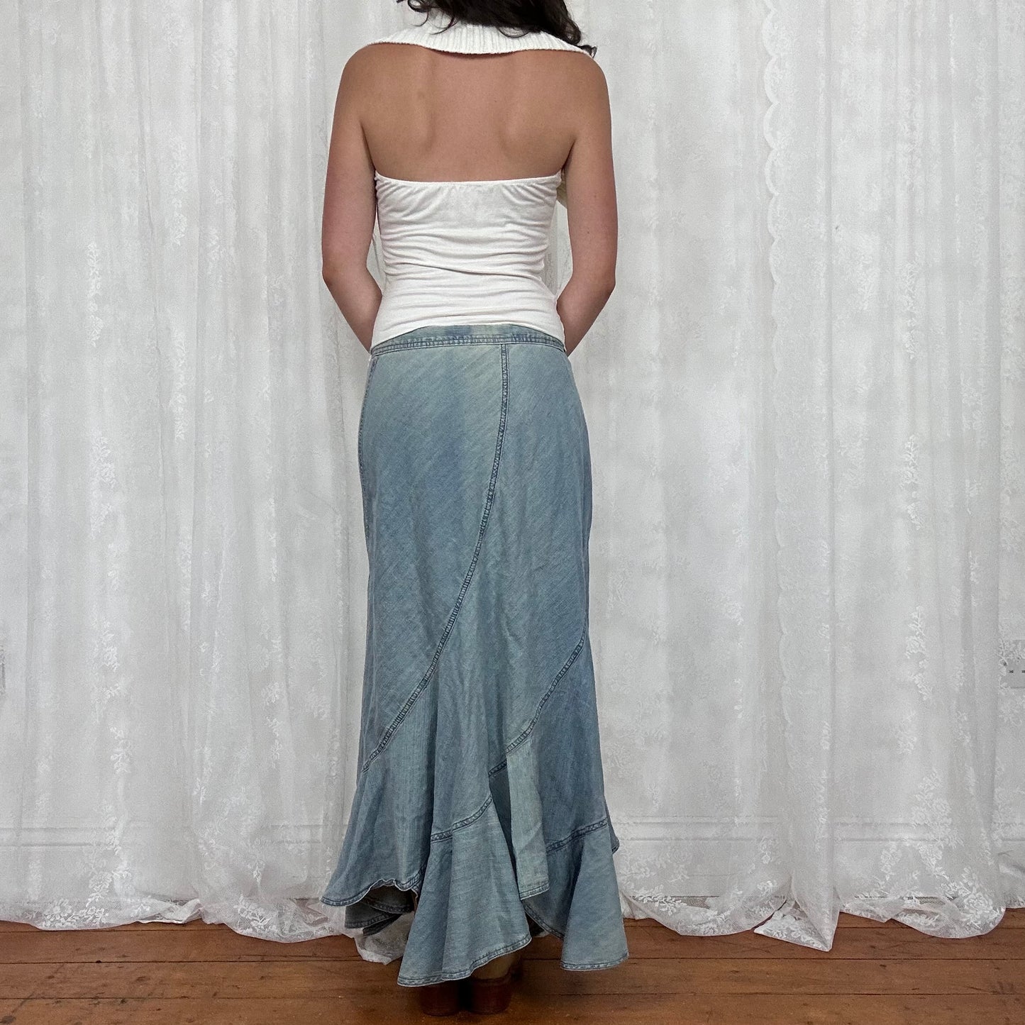 vintage 00s cream halter top with oversized collar