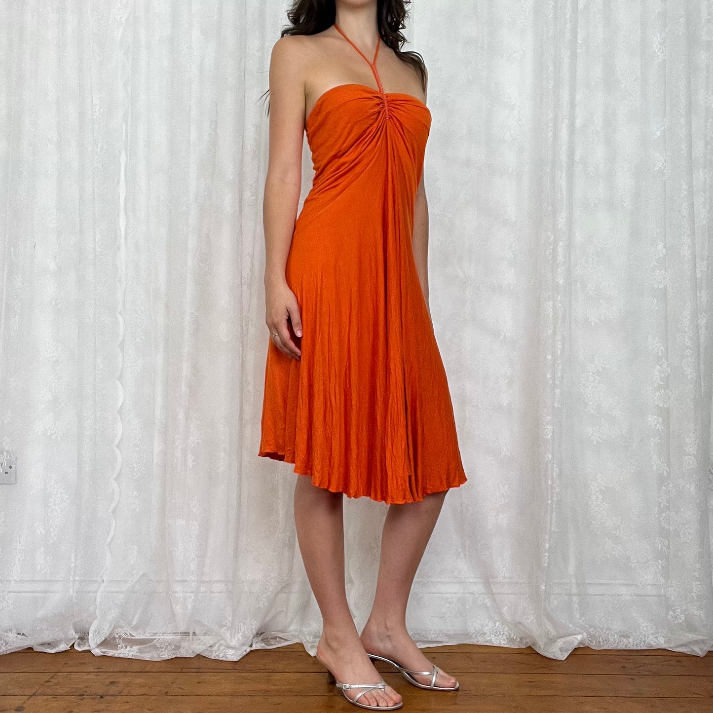vintage 00s orange beaded midi dress / skirt