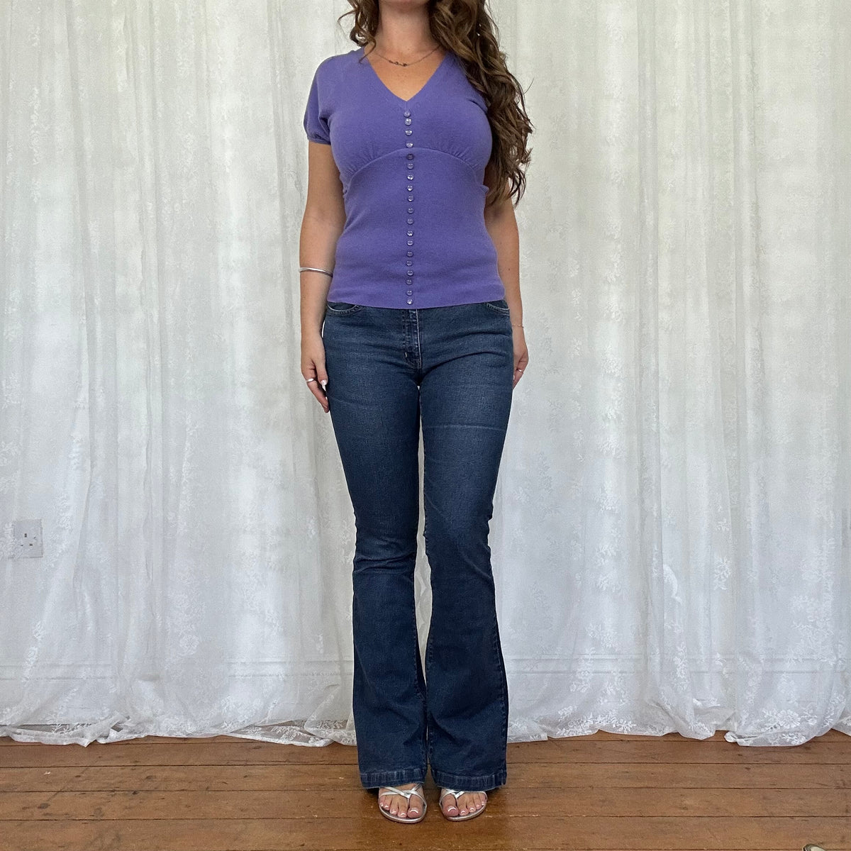 vintage 00s purple button down knit top
