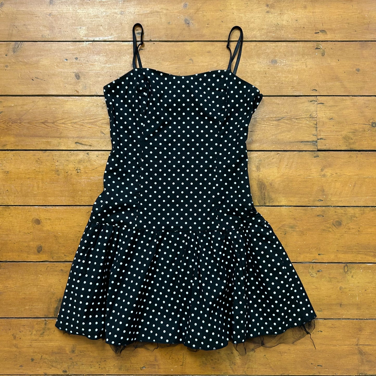 vintage 00s black polka dot mini dress