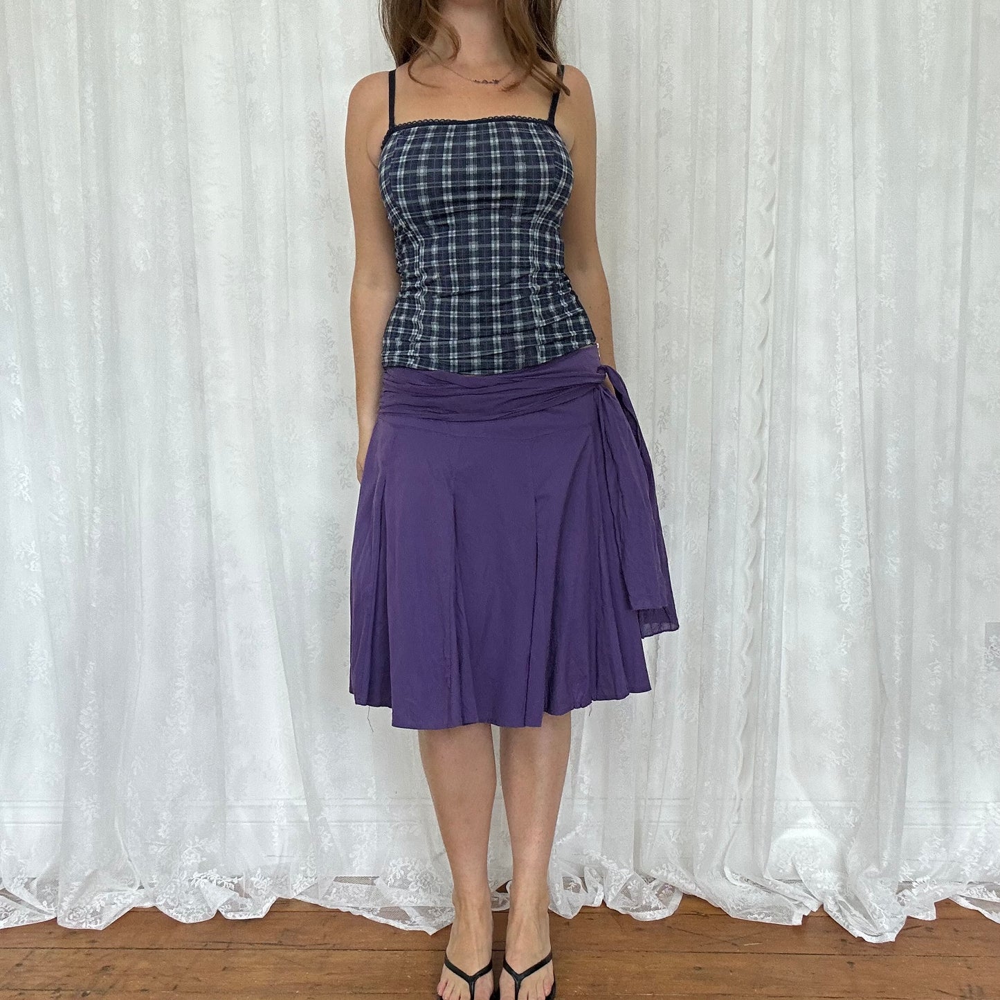 vintage 00s purple pleated midi skirt