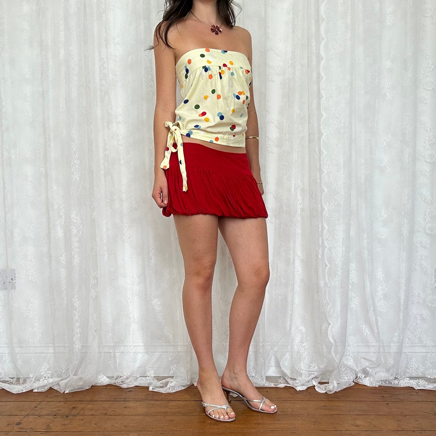 vintage 00s butter yellow polka dot strapless top