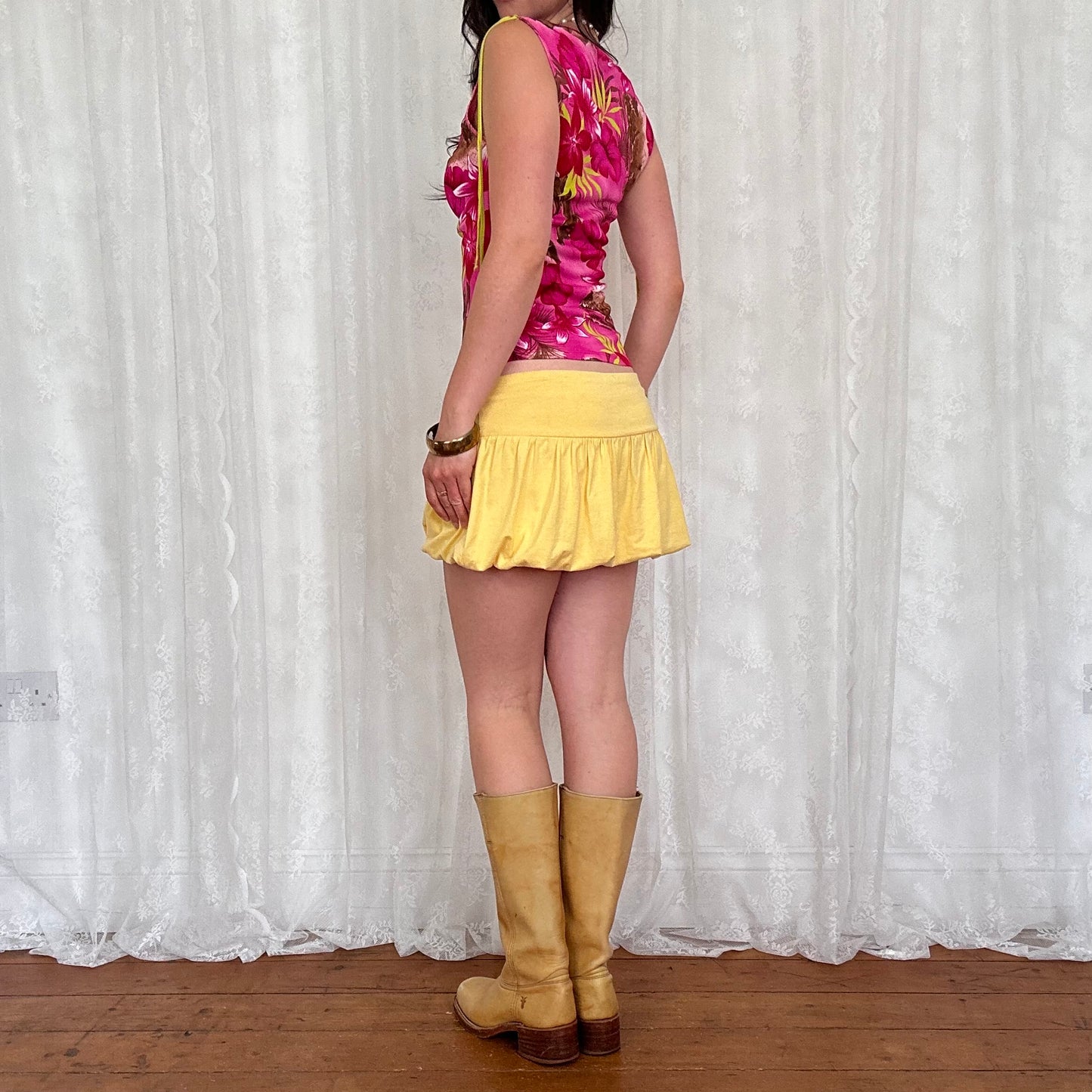 vintage 00s hot pink hibiscus cowl neck top