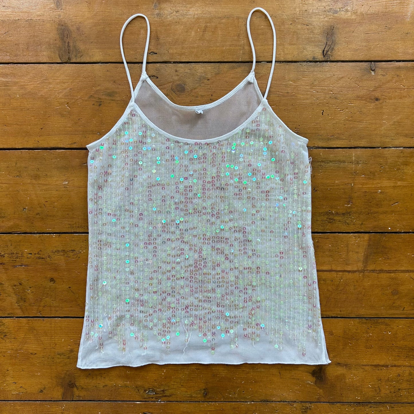 vintage 00s mesh iridescent sequin cami top