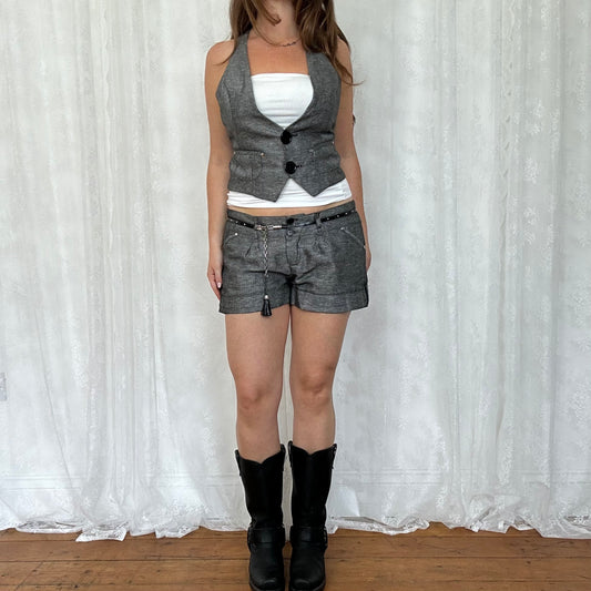 vintage 00s grey waistcoat and shorts co ord