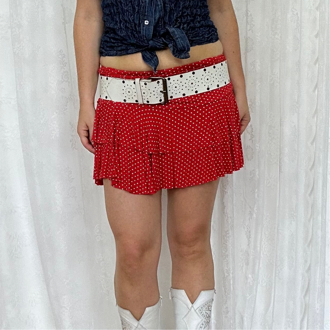vintage 00s chunky white patterned belt