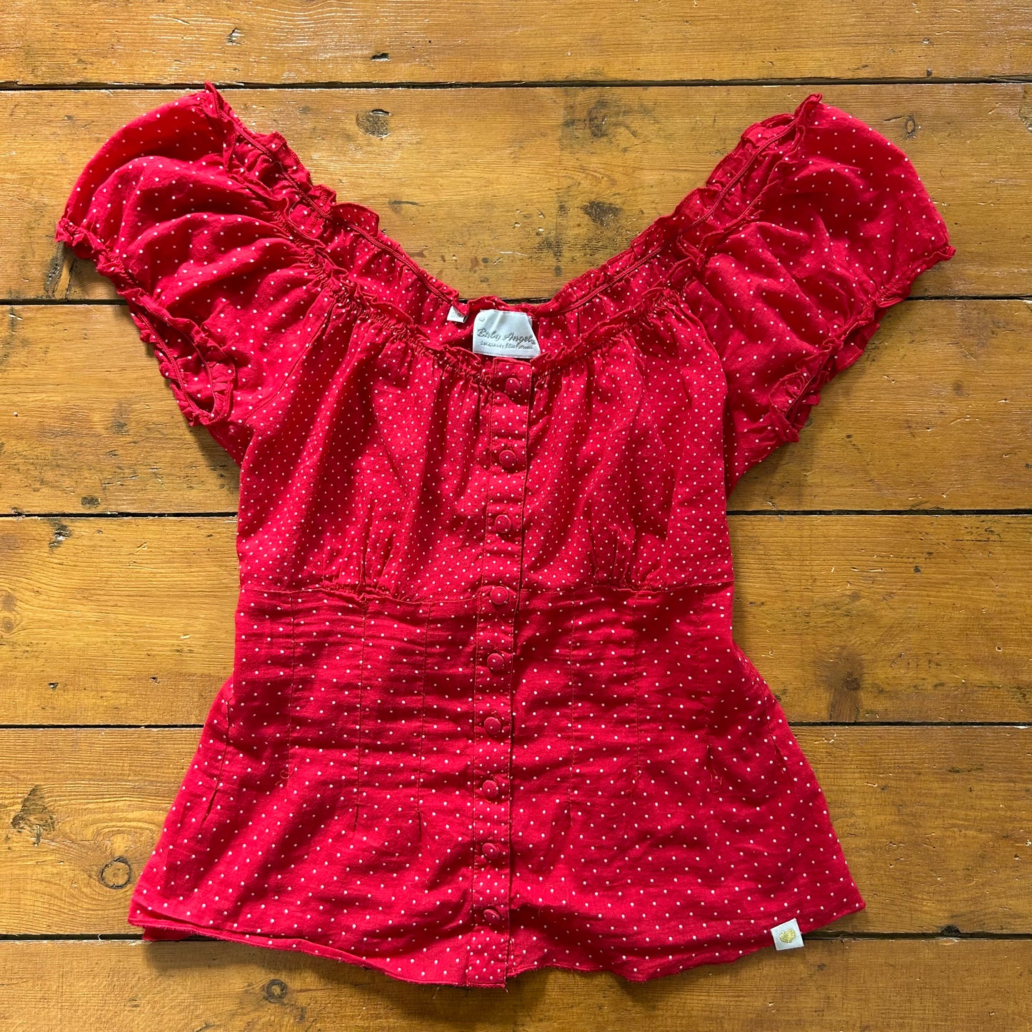 vintage 00s red polka dot tie back milkmaid top