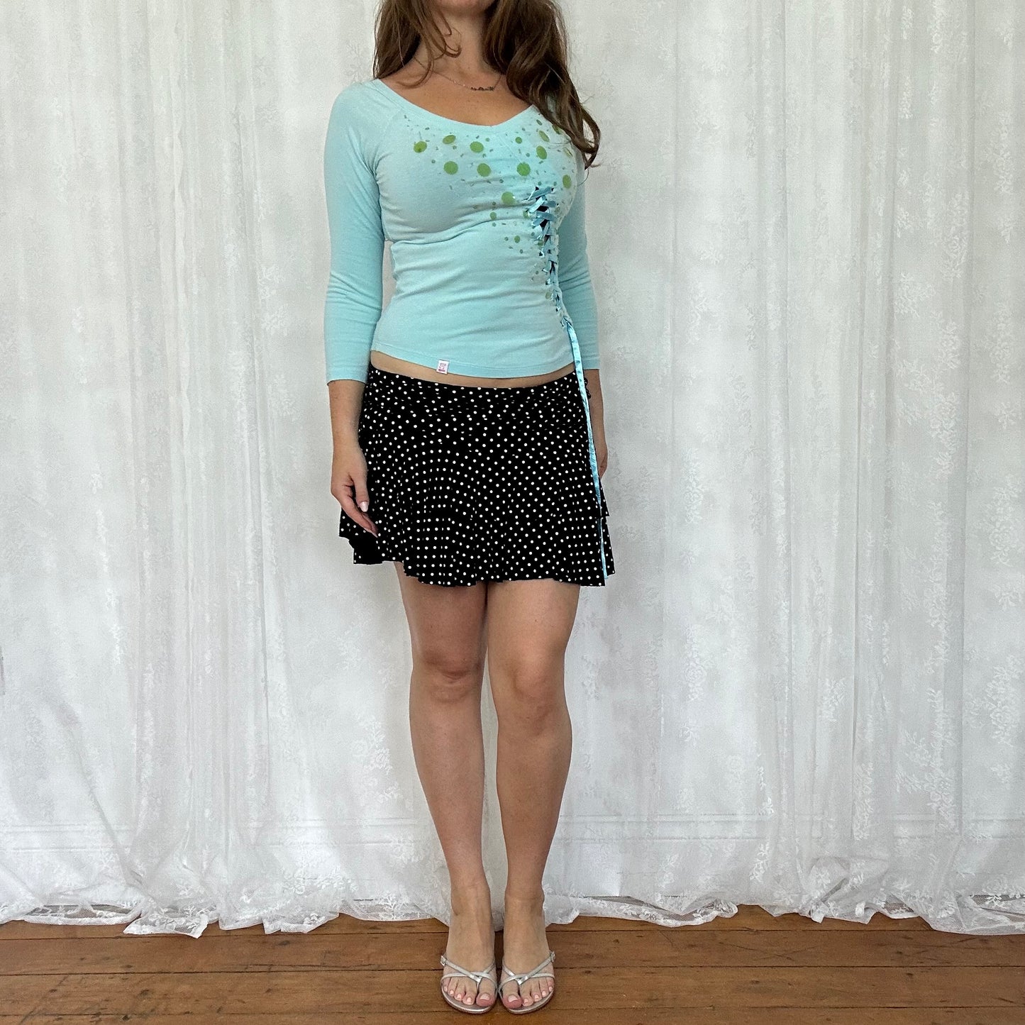 vintage 00s baby blue sequin crop sleeve top