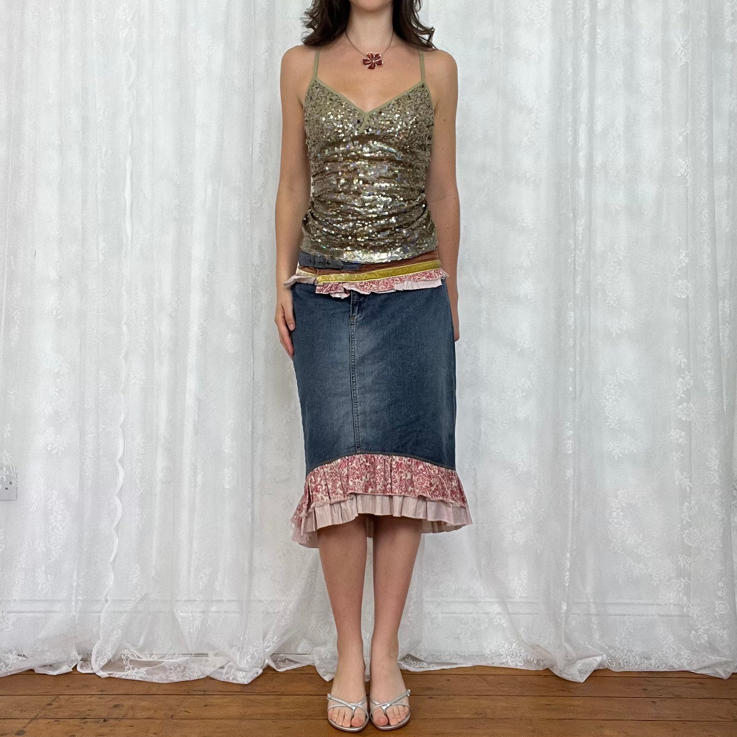 vintage 00s grey / brown sequin cami top