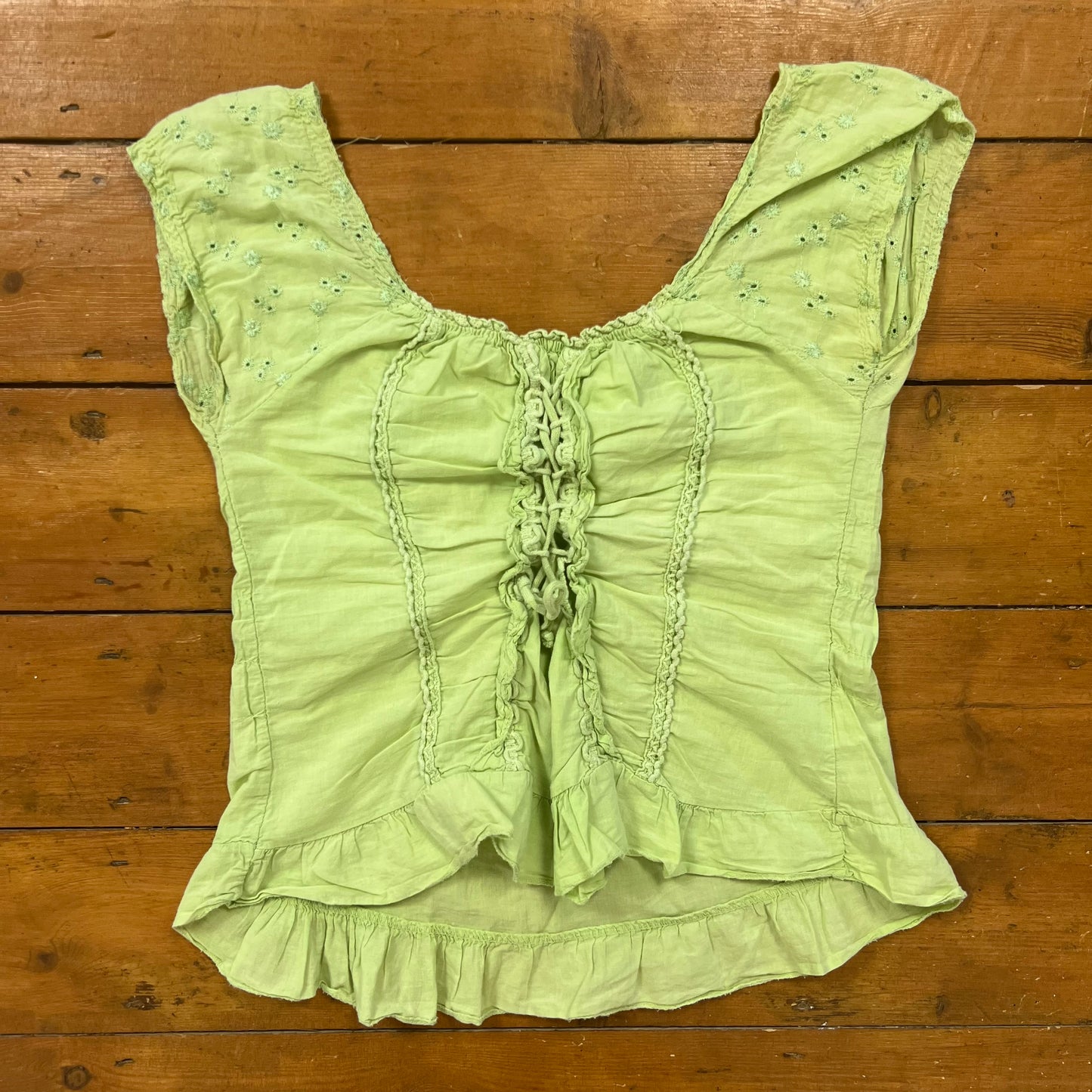 vintage 00s pale green lace up milkmaid top