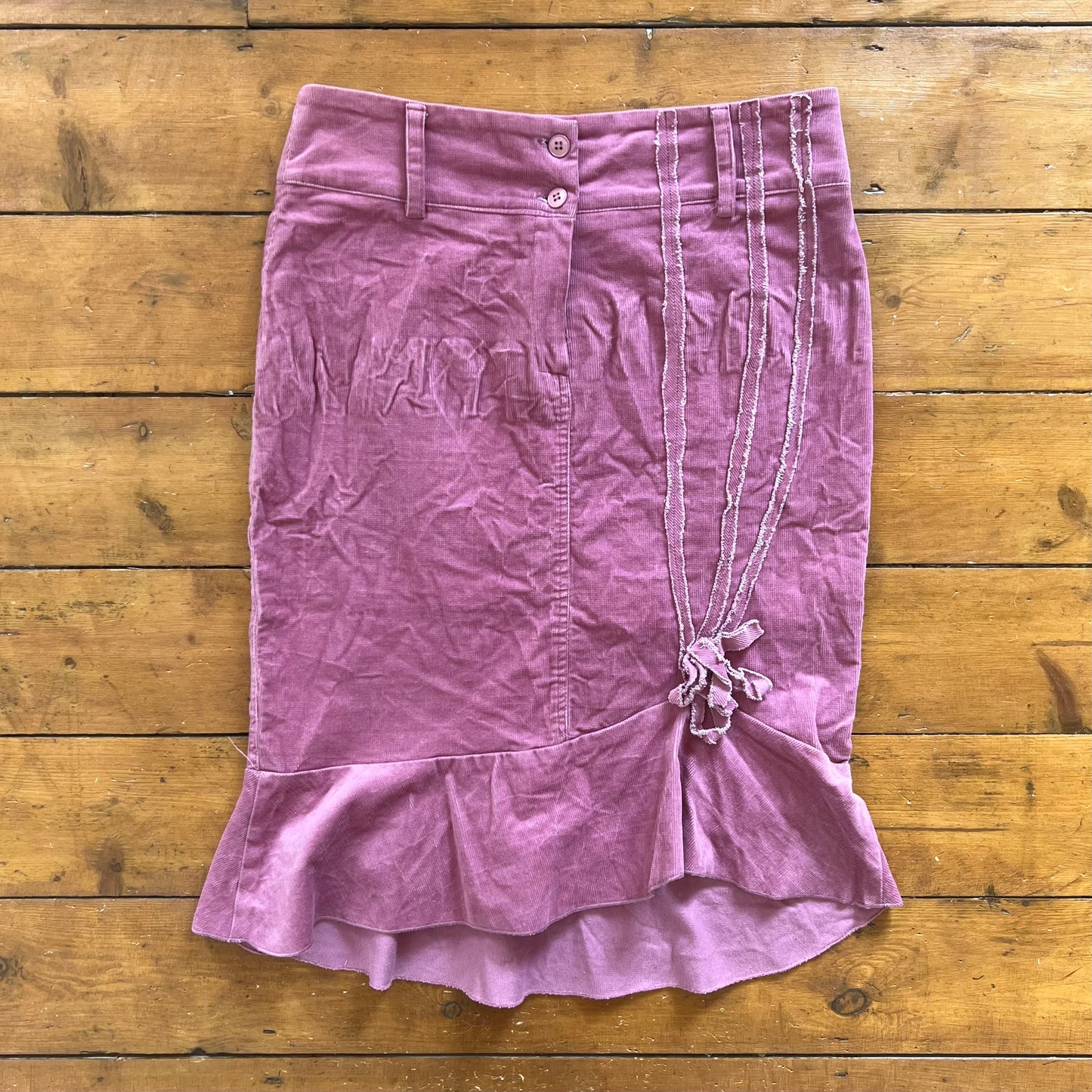 vintage 00s pink cord flower detail midi skirt