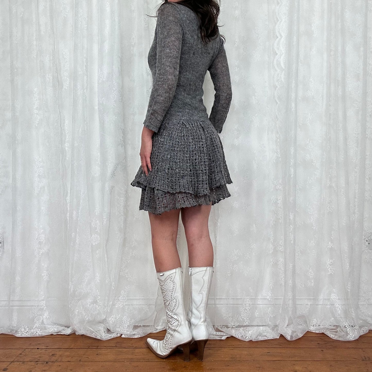 vintage 00s grey knitted mini dress