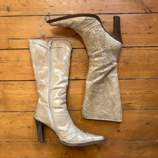 vintage 00s beige leather cutout destroy boots