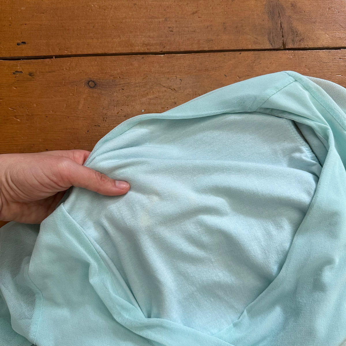 vintage 00s aqua blue cross over mesh top
