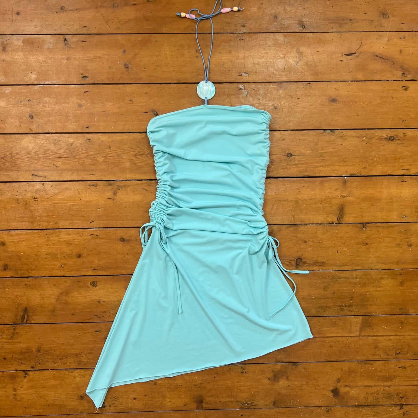 vintage 00s blue ruched halter dress