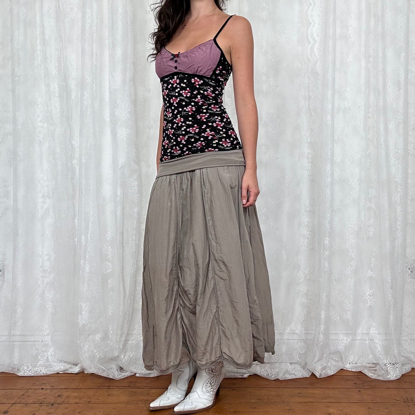 vintage 00s vive maria floral cami with gingham bust