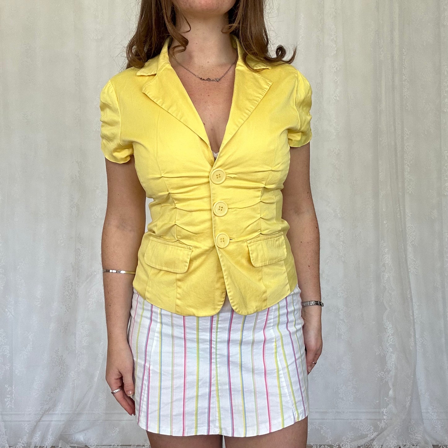 vintage 00s yellow button up fitted blazer / peacoat