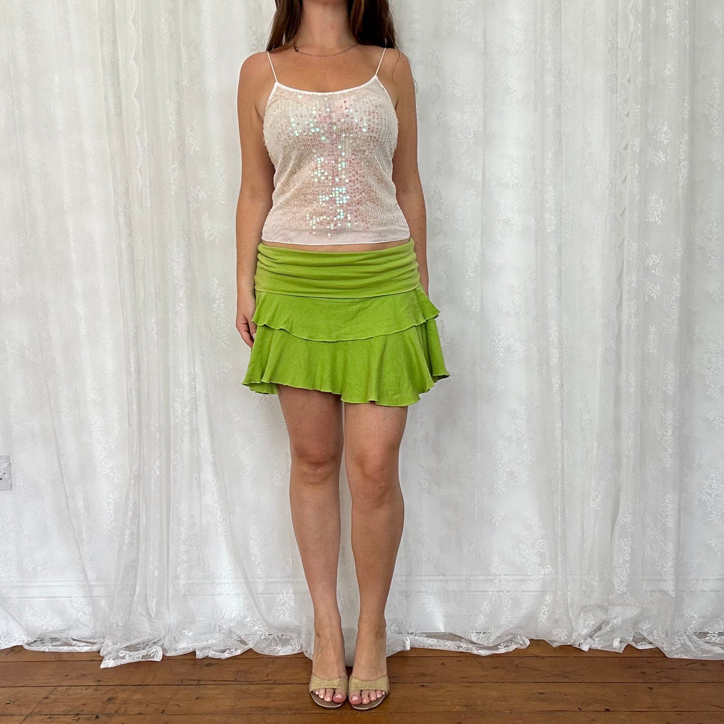 vintage 00s mesh iridescent sequin cami top