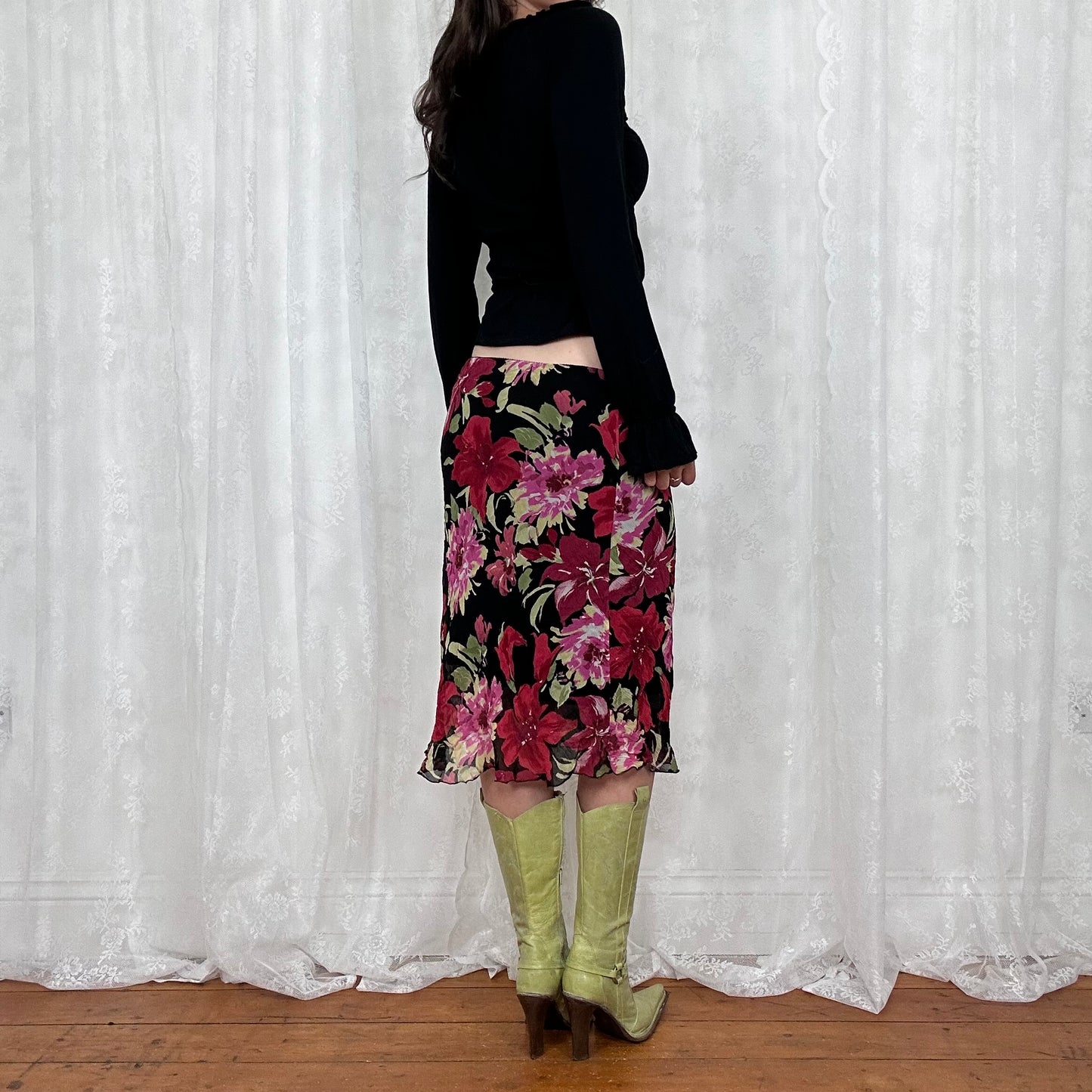 vintage 00s black shirred long sleeve milkmaid top