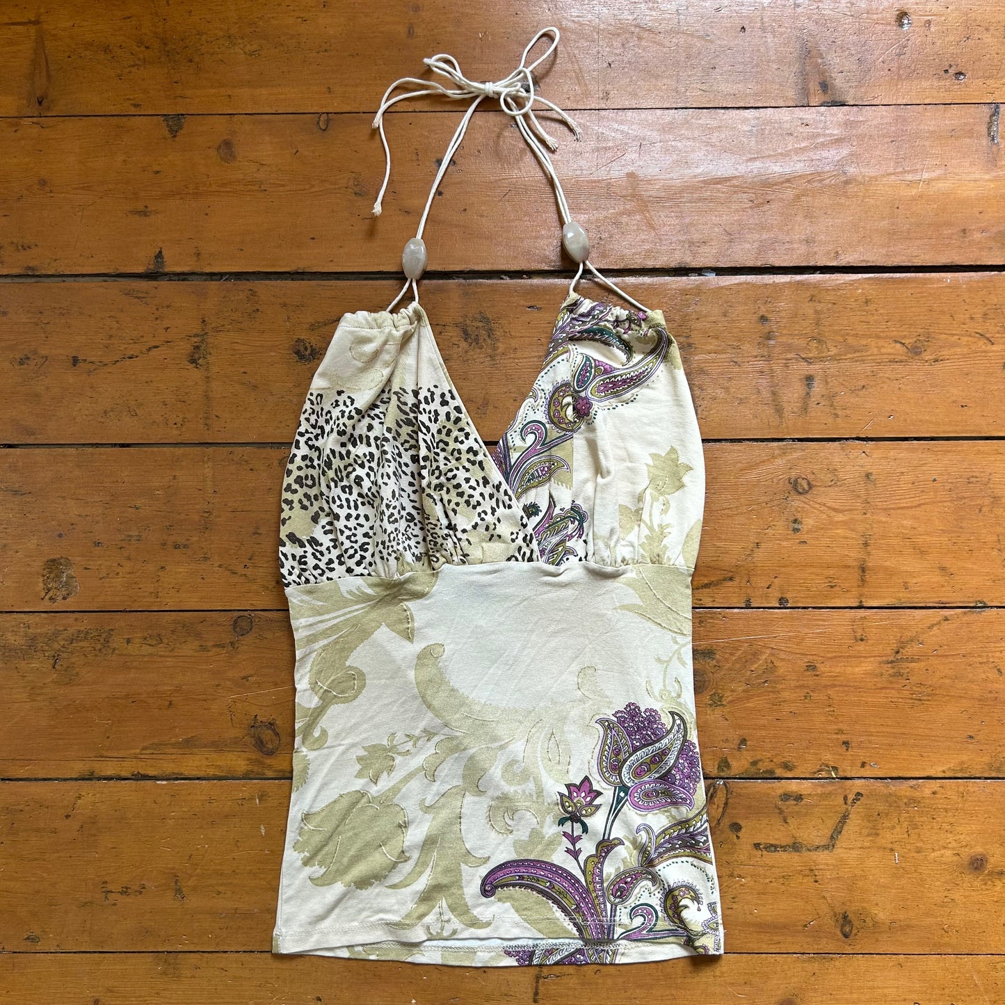 vintage 00s animal print bead halter top