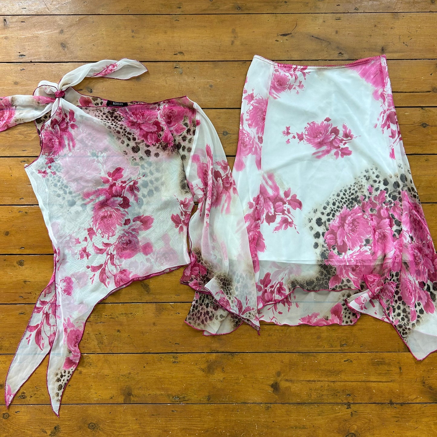 vintage 00s Morgan de toi pink flower and leopard print co ord