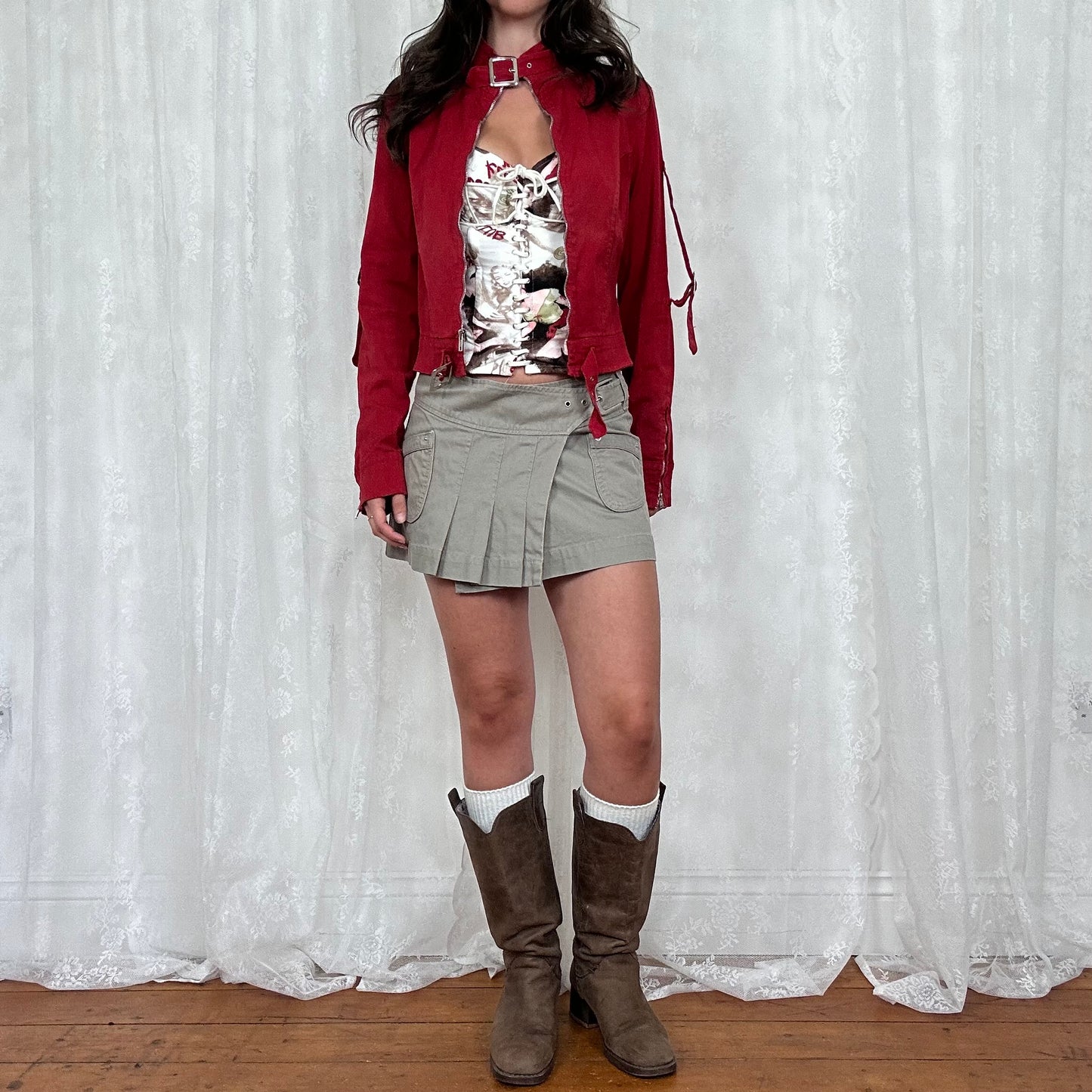 vintage 00s red lightweight buckle jacket