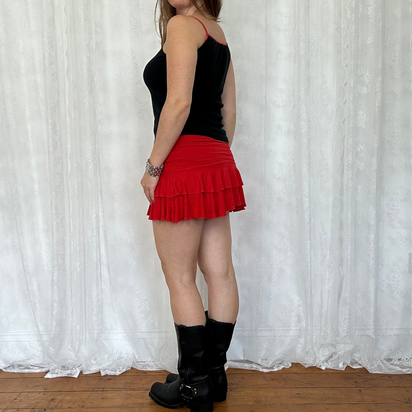 vintage 00s red rara mini skirt