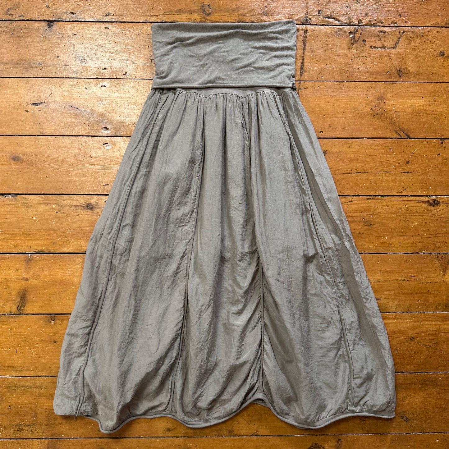 vintage 00s grey / brown maxi skirt with foldover waist