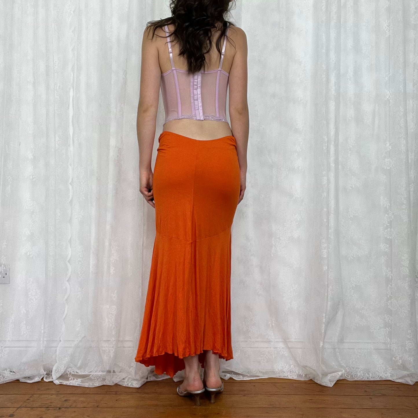 vintage 00s orange beaded midi dress / skirt