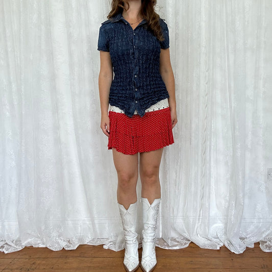 vintage 00s shirred short sleeve denim shirt