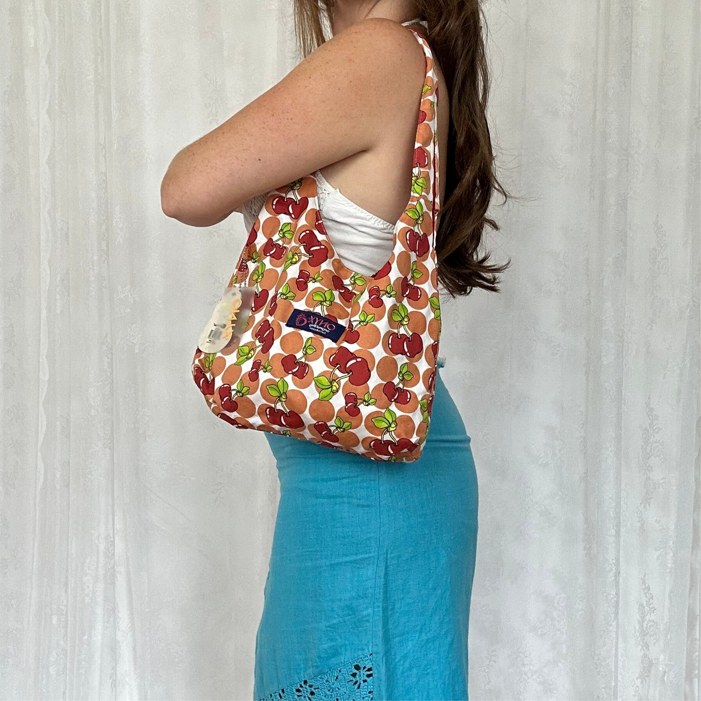 vintage 00s cherry print polka dot shoulder bag