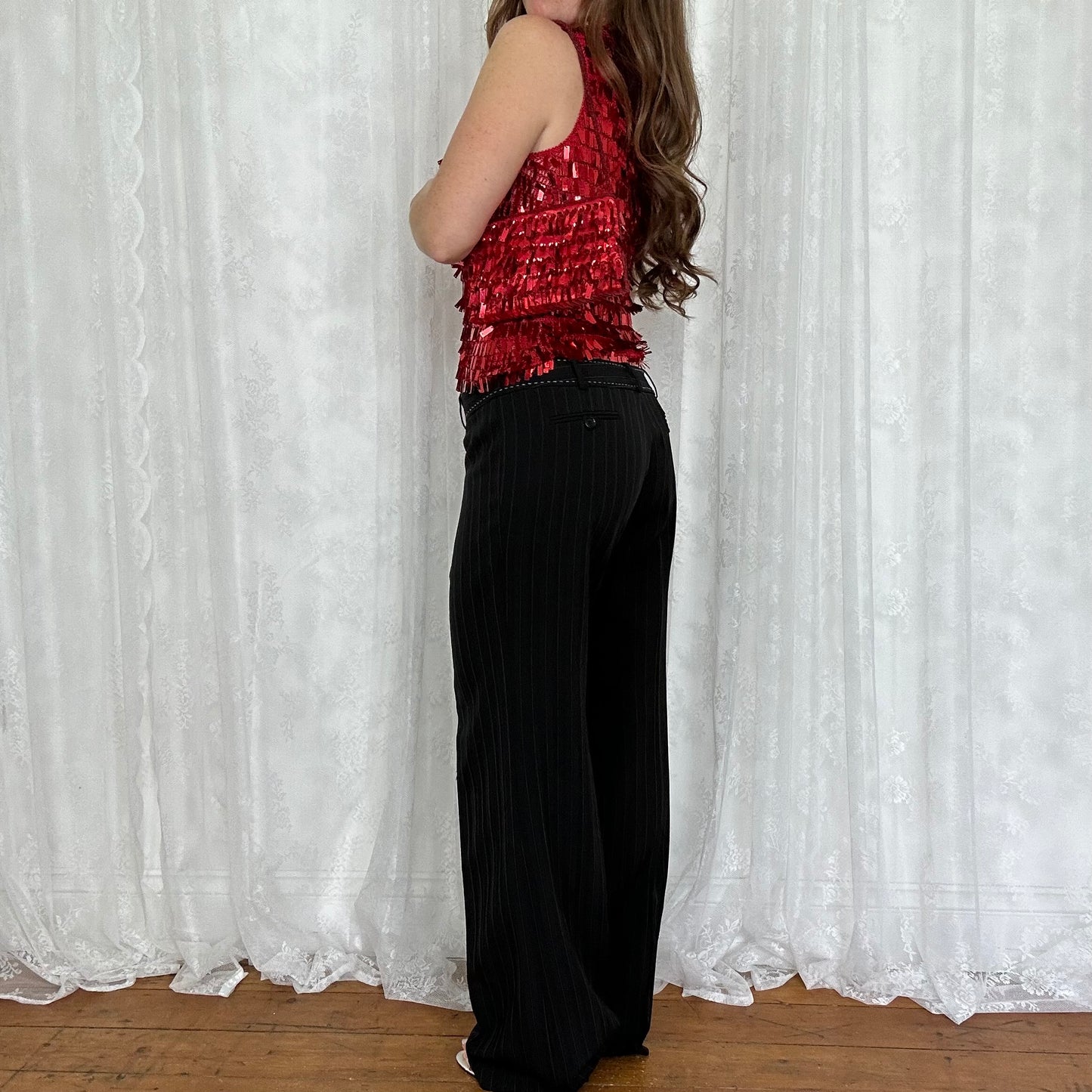 vintage 00s red sequin shoulder bag