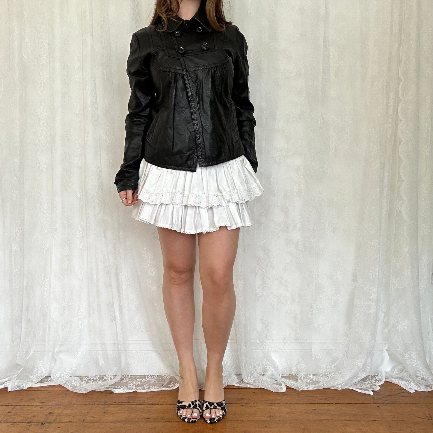 vintage 00s black leather peacoat
