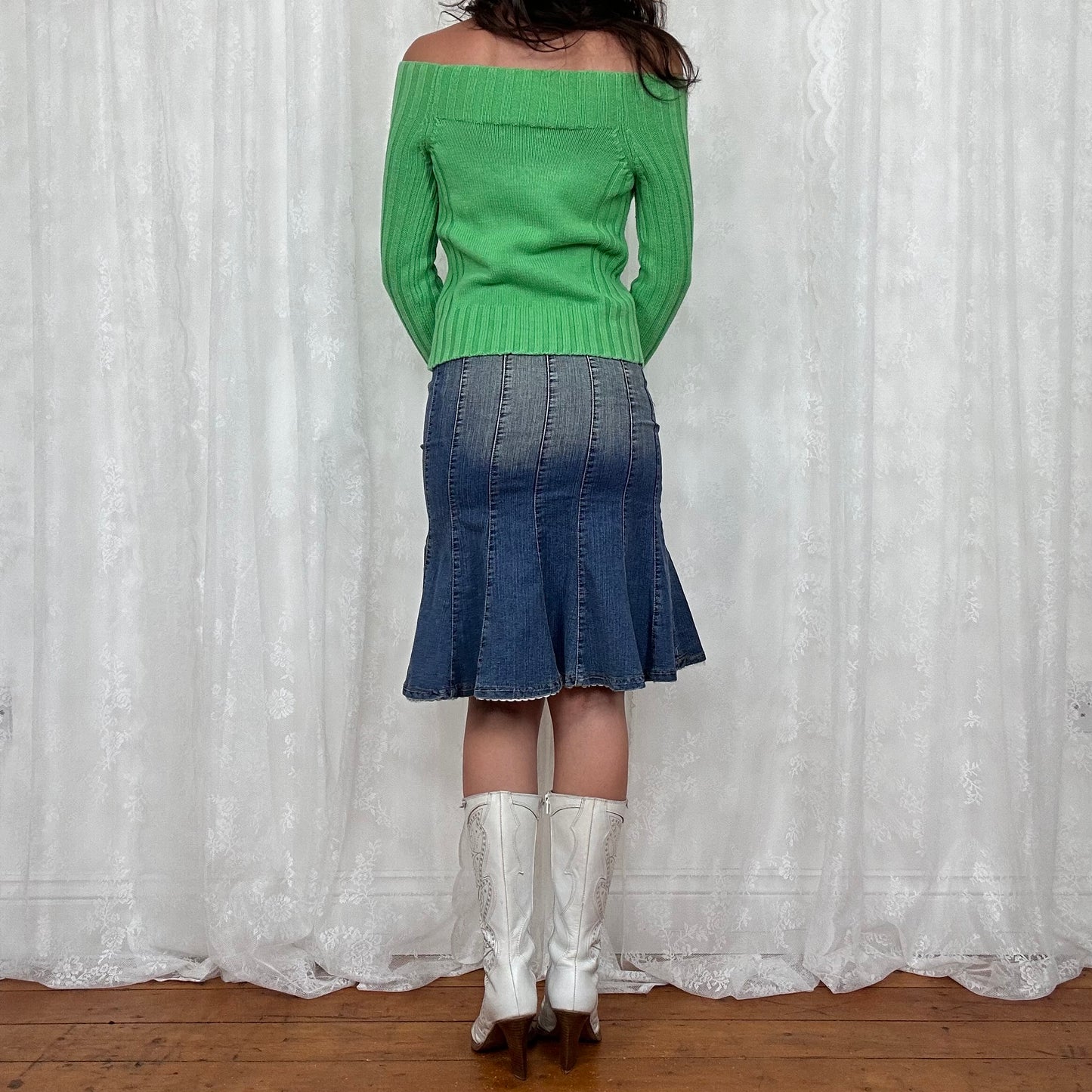vintage 00s bright green button up off shoulder jumper