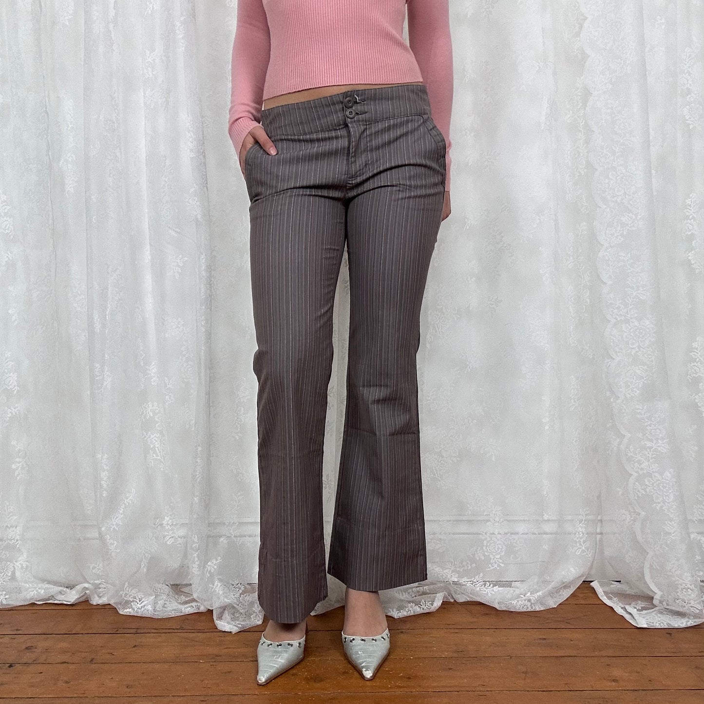 vintage 00s brown pinstripe trousers