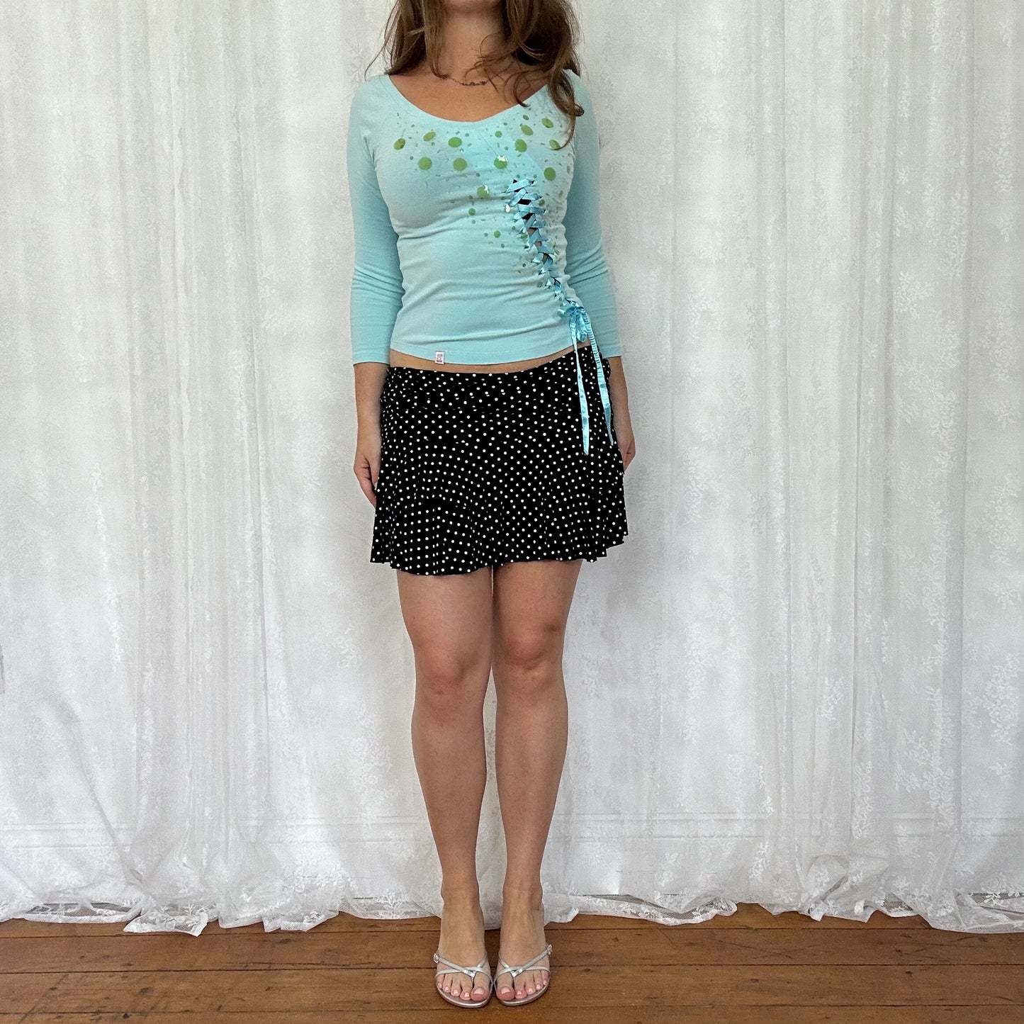 vintage 00s black polka dot rara mini skirt